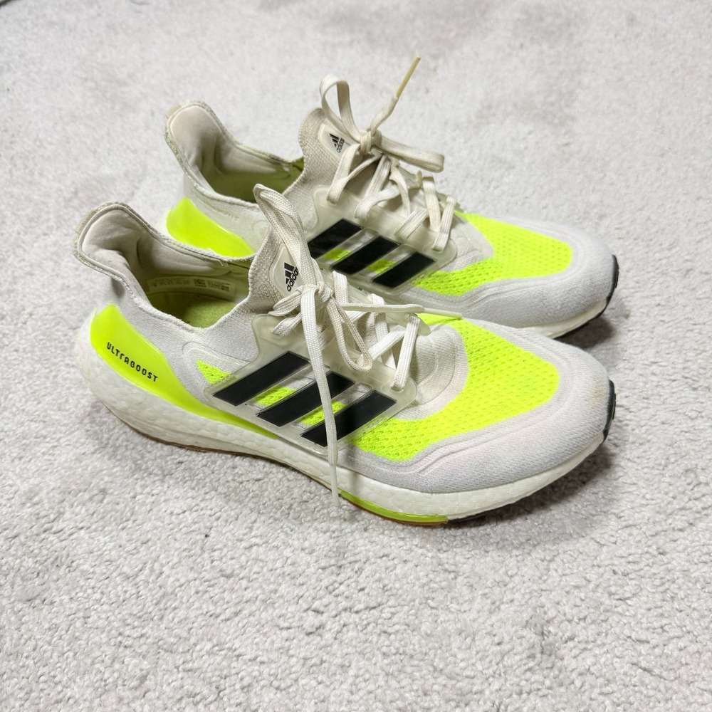 Adidas Mens 9 Ultraboost 21 Running Shoes White Solar Yellow